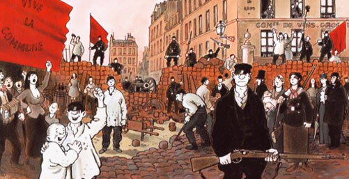 Ünlü Fransız desinatör Jacques Tardi'nin resimlediği kitap dizisi "Halkın Çığlığı"ndan bir Paris Komünü görseliörs