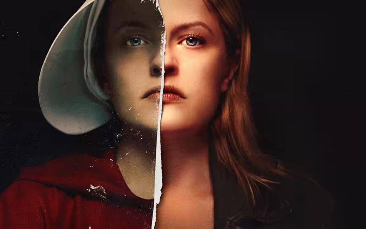Bu görsel, The Handmaid’s Tale dizisinin başrol karakteri June Osborne’u (Elisabeth Moss) simgesel olarak ikiye bölünmüş bir şekilde gösteriyor. Görselin sol tarafında, Gilead rejiminin dayattığı kırmızı pelerinli ve beyaz başlıklı “damızlık” kıyafetiyle, ifadesiz ve bastırılmış bir yüz görüyoruz. Sağ tarafında ise aynı kadının çağdaş, özgür bir kadın olarak saçları açık ve yüzü daha kararlı bir ifadeyle yansıtılmış hali yer alıyor. İki yarım yüz, bir bütün olarak June’un hem baskı hem de direniş halini temsil ediyor. Bu çarpıcı kompozisyon, dizinin temel çatışmasını—kadın bedenine yönelik otoriter tahakküm ve kişisel özgürlük mücadelesi—tek karede anlatıyor. Görselin yırtık sınırı, bireyin iki kimliği arasında yaşadığı kırılmayı da metaforik olarak ifade ediyor.