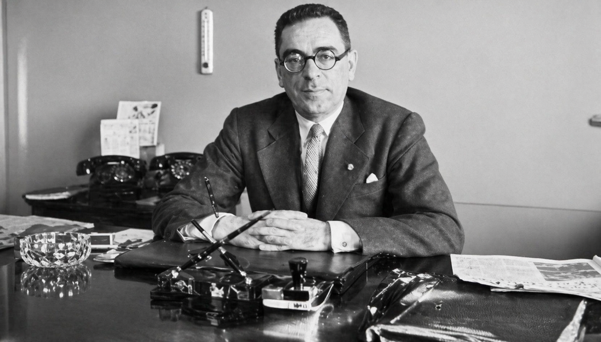 Görselde eski Ankara Valisi Nevzat Tandoğan masasında otururken görülüyor